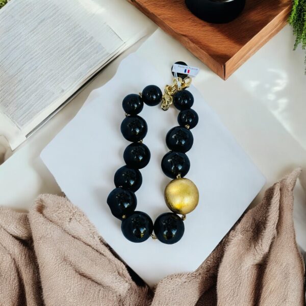 Collier Sphères Noires et Dorées – Image 3