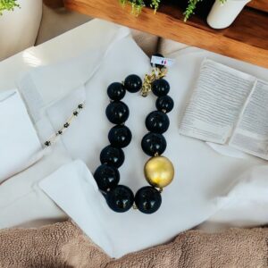 Collier Sphères Noires et Dorées