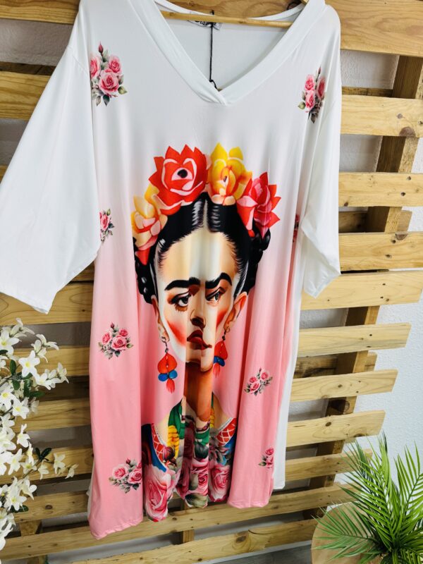 Robe fluide Frida Kahlo Blanc – Image 4