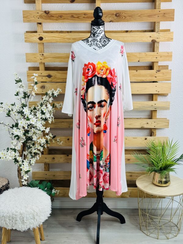 Robe fluide Frida Kahlo Blanc – Image 2