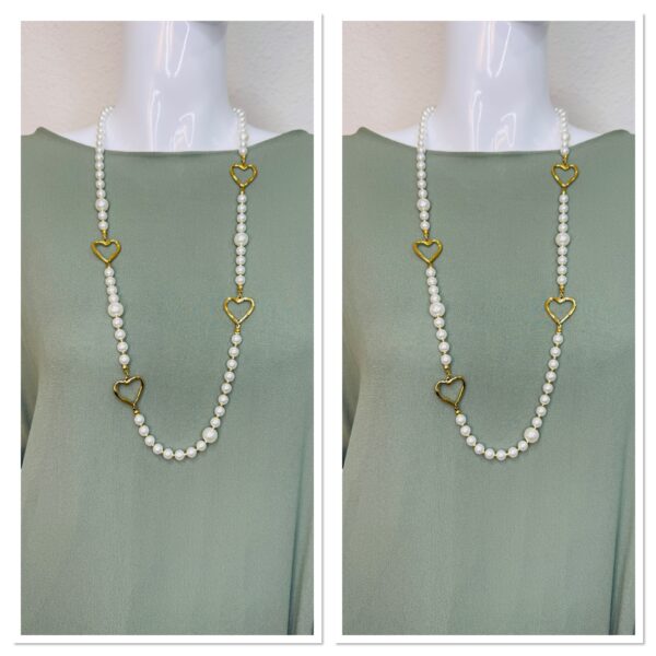 Collier Perles & Cœurs en Acier Doré